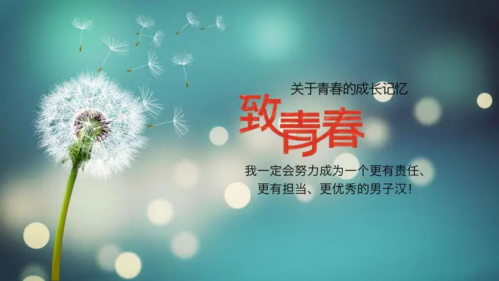 清新唯美蒲公英背景的致青春毕业相册PPT模板预览图